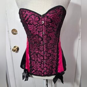 I Collection Women Lace Overlay Corset Adjustable , Hook Button Closure Sz 34
